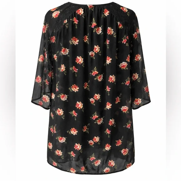 Express Sheer Black Cardigan with Red Floral Pattern - Picture 3 of 7